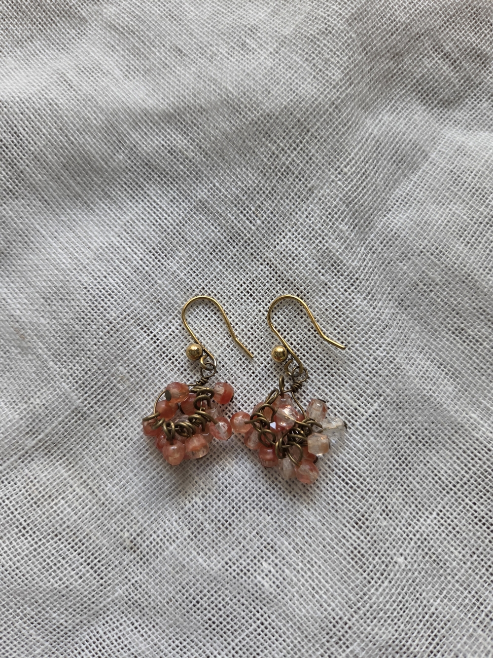 Delicate Pink Cluster Drop Earrings - Gold Tone